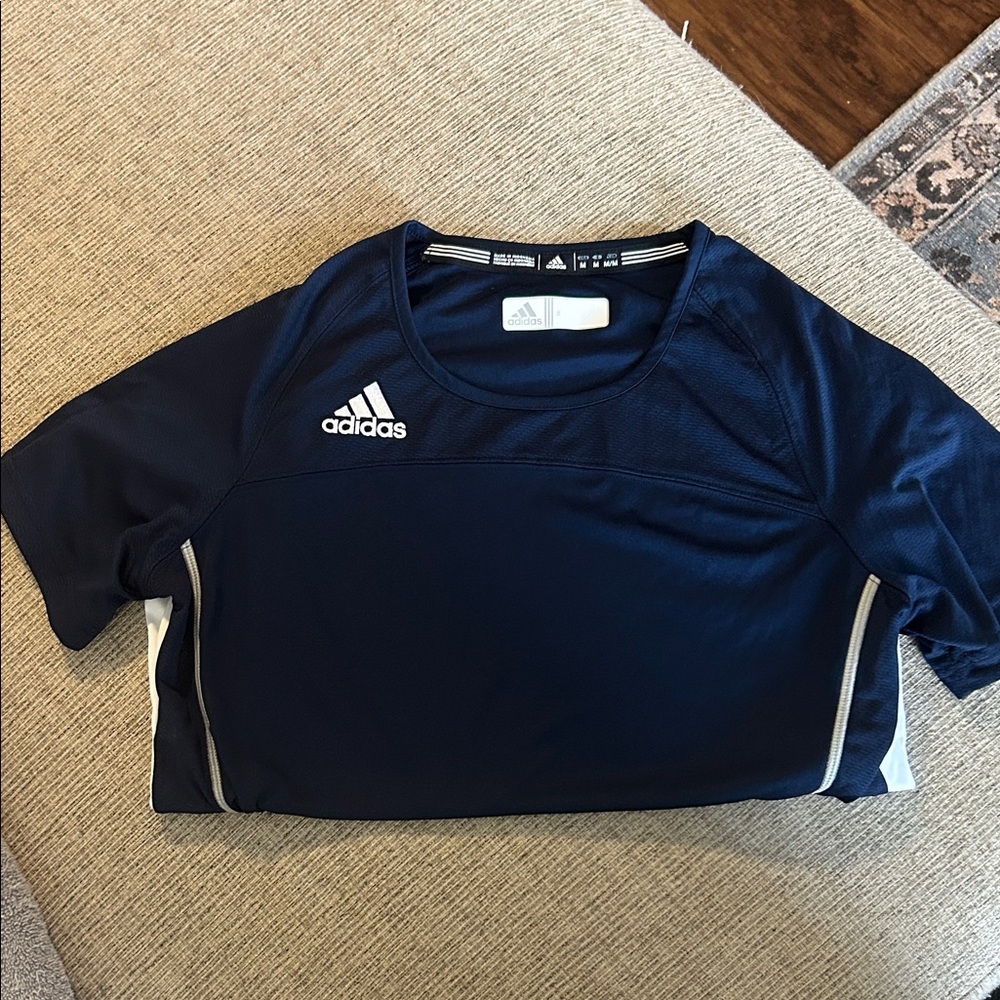 Adidas Dark Blue Sports Tee with White Stripes
